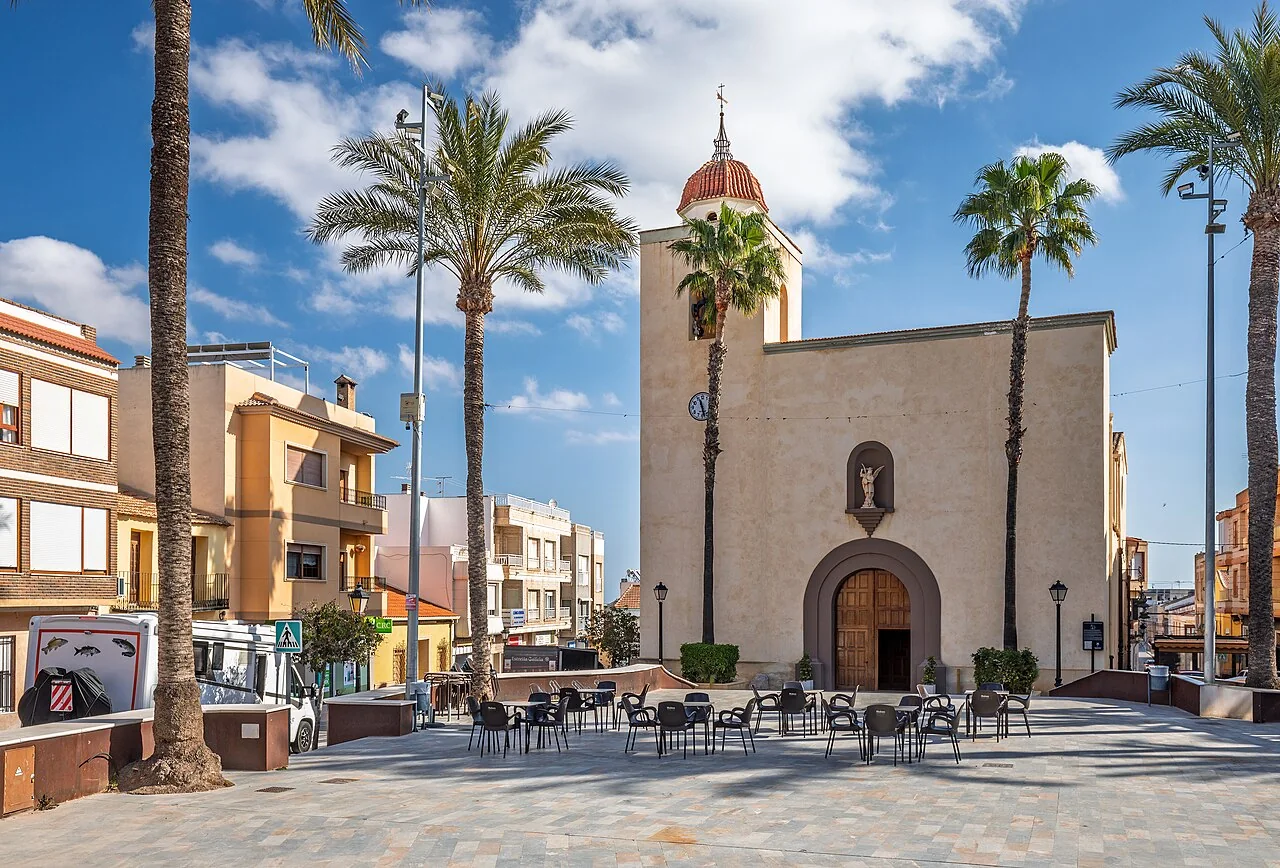 Plaza de la Libertad and Parroquia de San Miguel Arcángel in San Miguel de Salinas, Alicante, Spain, 2025 February