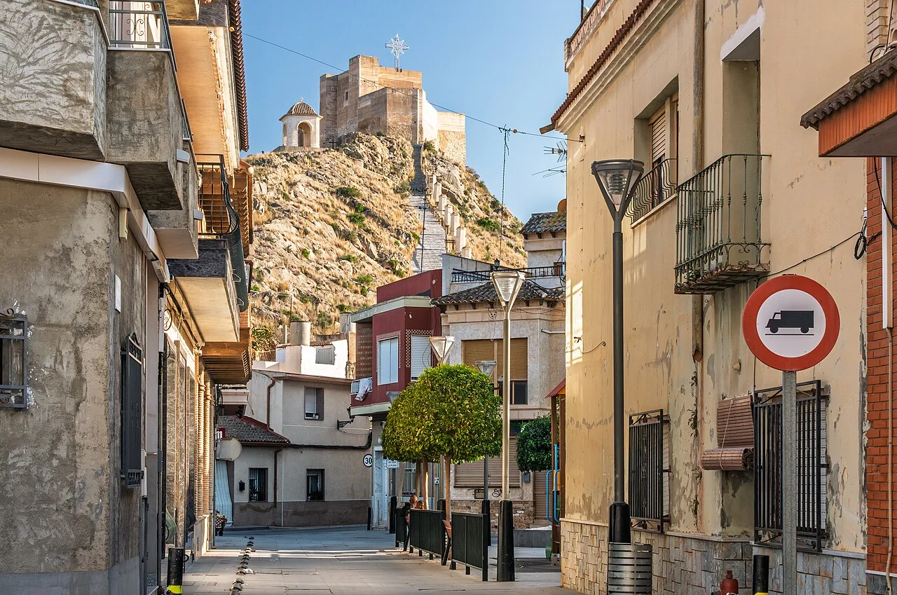Castillo de Cox from Calle Núñez Quiros in Cox, Alicante, Spain, 2025 February