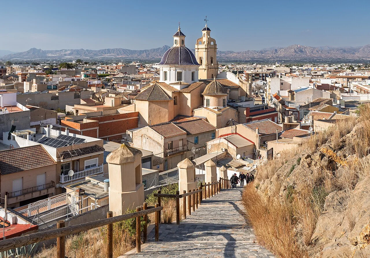 View down towards Cox from the pathway to Castillo de Cox, Alicante, Spain, 2025 February