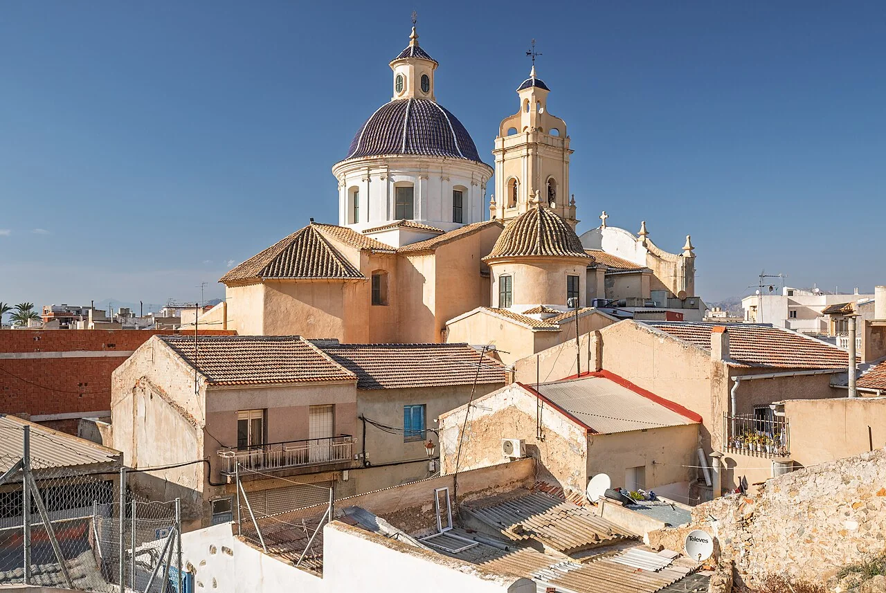Iglesia Parroquial de San Juan Bautista de Cox from the pathway to Castillo de Cox, Alicante, Spain, 2025 February
